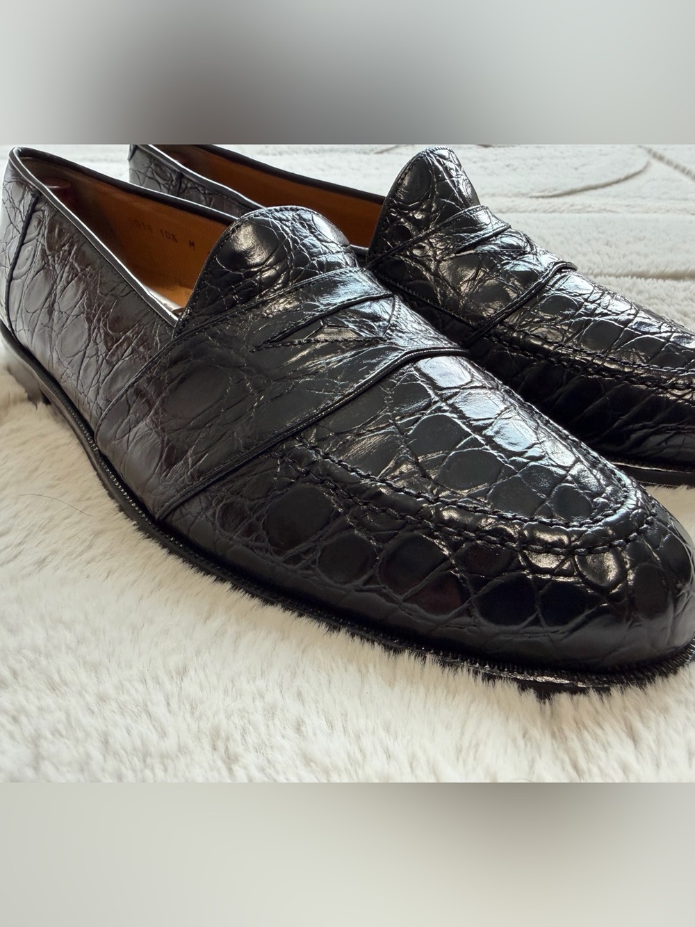 $1,400 Magnanni Genuine Crocodile Alligator Exotic Skin Black Penny Loafers 10.5